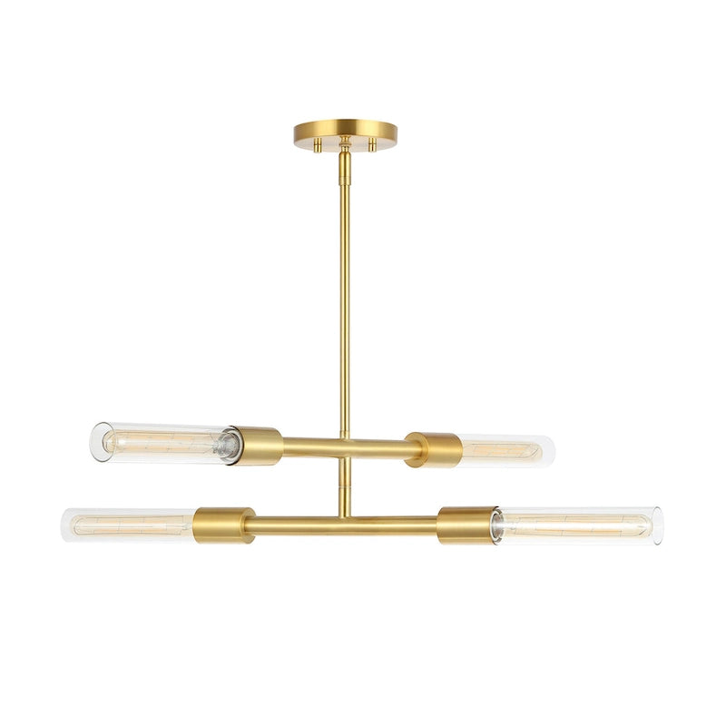 Suspension Mackenzie 4 lumières SAFAVIEH Lighting - 32 x 5 x 15-45 - avec profondeur/hauteur - Laiton/Transparent - 32L x 5P x 45H