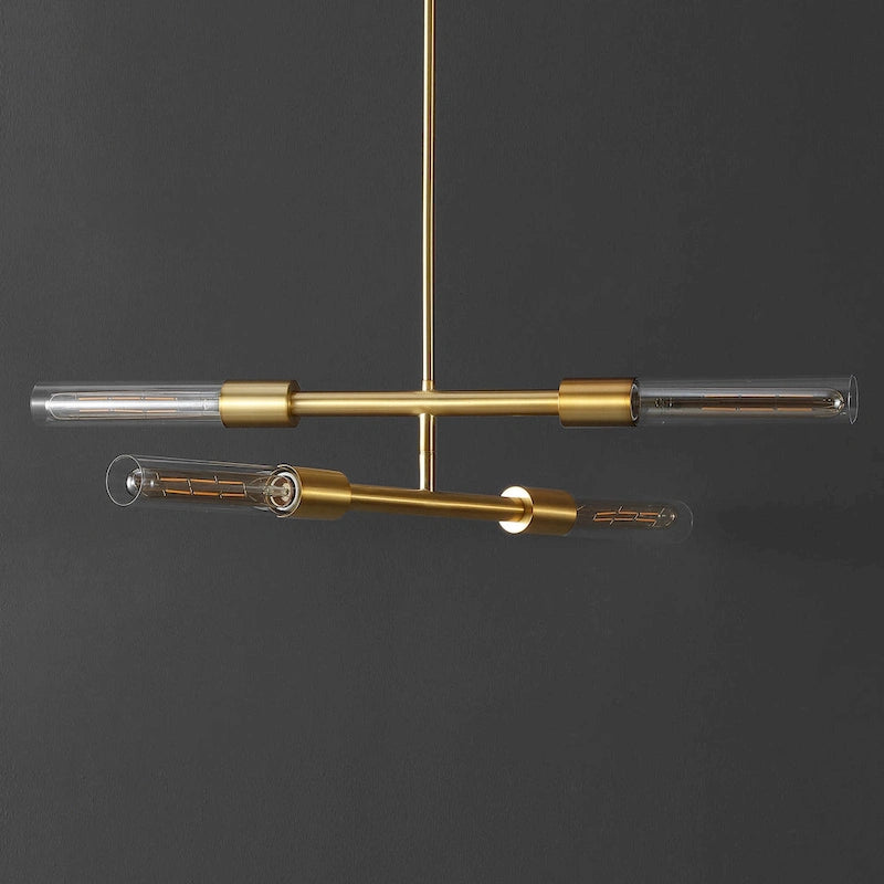 Suspension Mackenzie 4 lumières SAFAVIEH Lighting - 32 x 5 x 15-45 - avec profondeur/hauteur - Laiton/Transparent - 32L x 5P x 45H