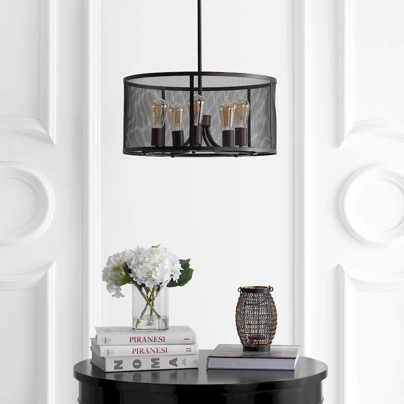 Suspension LED réglable à 5 lumières SAFAVIEH Lighting Lutetia en laiton - 20 x 20 x 13,5-43,5 cm - Gris foncé - 20 x 20 x 44 cm