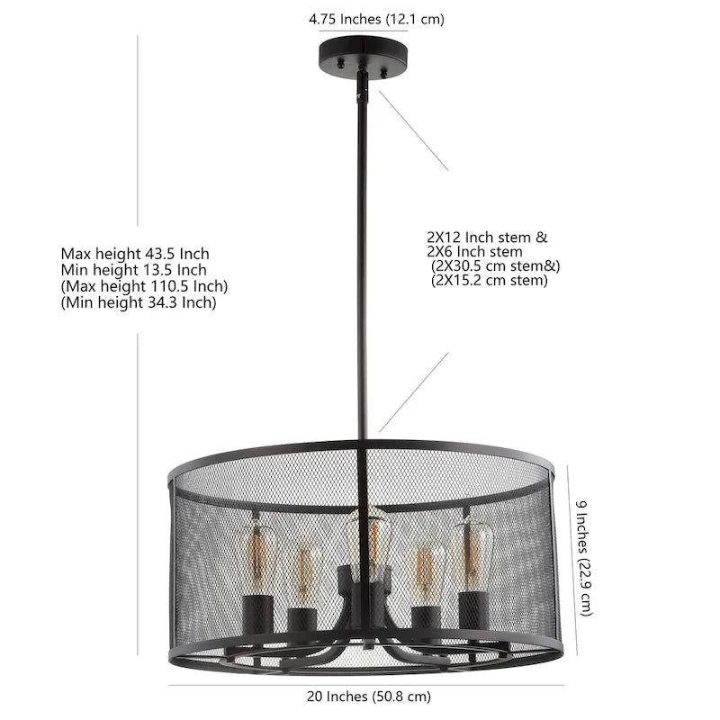 Suspension LED réglable à 5 lumières SAFAVIEH Lighting Lutetia en laiton - 20 x 20 x 13,5-43,5 cm - Gris foncé - 20 x 20 x 44 cm