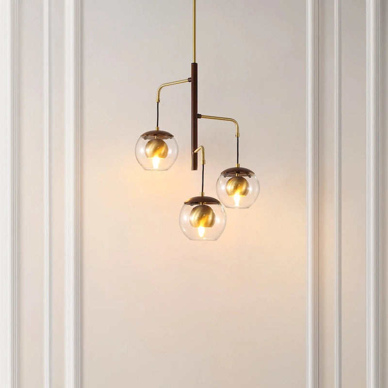 SAFAVIEH Lighting Bernie Extendable Pendant - 20 In. W x 20 In. D x 38-68 In. H - Brown Wood Finish/Brass Gold - 20Wx20Dx68H