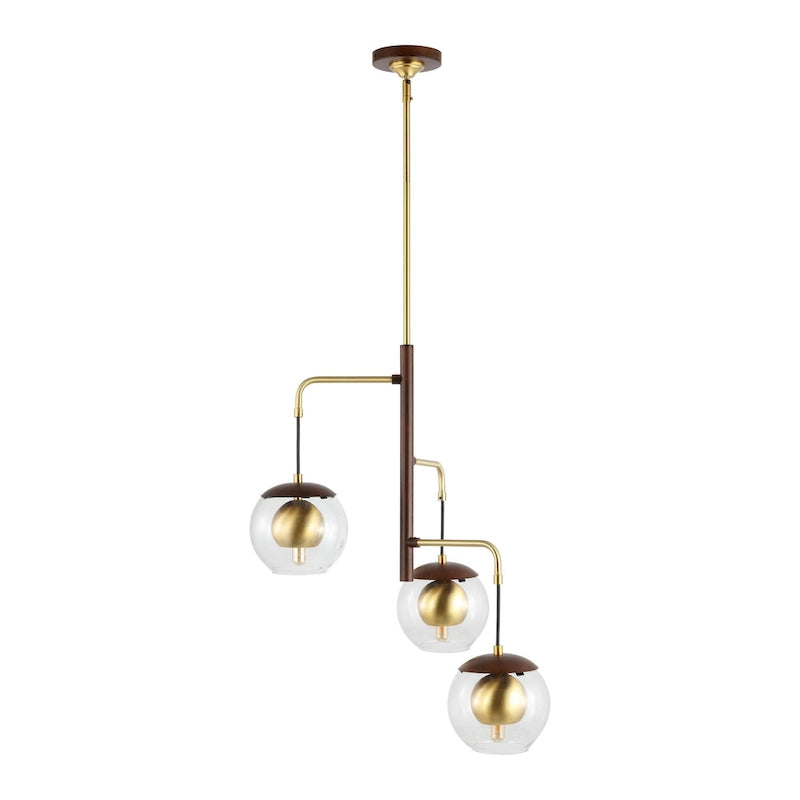Suspension extensible Bernie de SAFAVIEH Lighting - 51 cm L x 51 cm P x 97-173 cm H - Finition bois brun/laiton doré - 51 cm L x 51 cm P x 173 cm H
