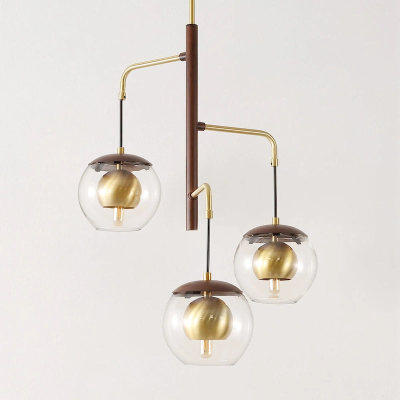 Suspension extensible Bernie de SAFAVIEH Lighting - 51 cm L x 51 cm P x 97-173 cm H - Finition bois brun/laiton doré - 51 cm L x 51 cm P x 173 cm H