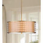 SAFAVIEH Lighting Kellee Adjustable 3-Light Gold Drum Pendant - 18 x18 x9.25-45.25  - Antique Gold - 18Wx18Dx45H