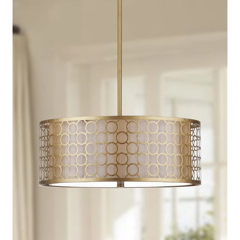 Suspension tambour réglable Kellee de SAFAVIEH Lighting, 3 lumières, dorée - 45,7 x 45,7 x 23,5-114,9 cm - Or antique - 45,7 x 45,7 x 114,3 cm