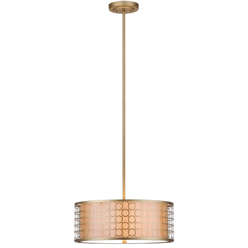 Suspension tambour réglable Kellee de SAFAVIEH Lighting, 3 lumières, dorée - 45,7 x 45,7 x 23,5-114,9 cm - Or antique - 45,7 x 45,7 x 114,3 cm