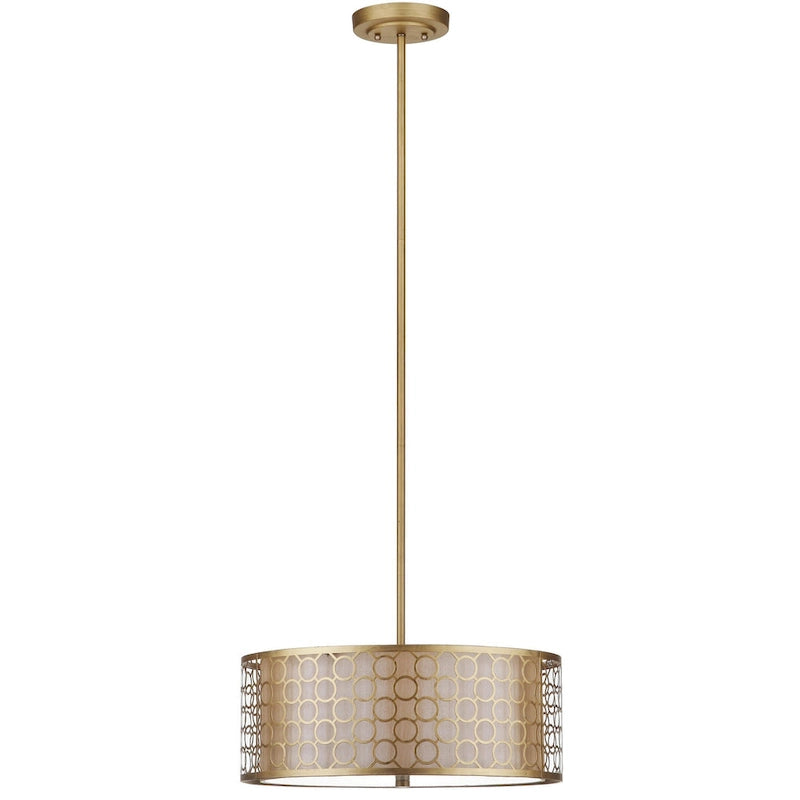 Suspension tambour réglable Kellee de SAFAVIEH Lighting, 3 lumières, dorée - 45,7 x 45,7 x 23,5-114,9 cm - Or antique - 45,7 x 45,7 x 114,3 cm