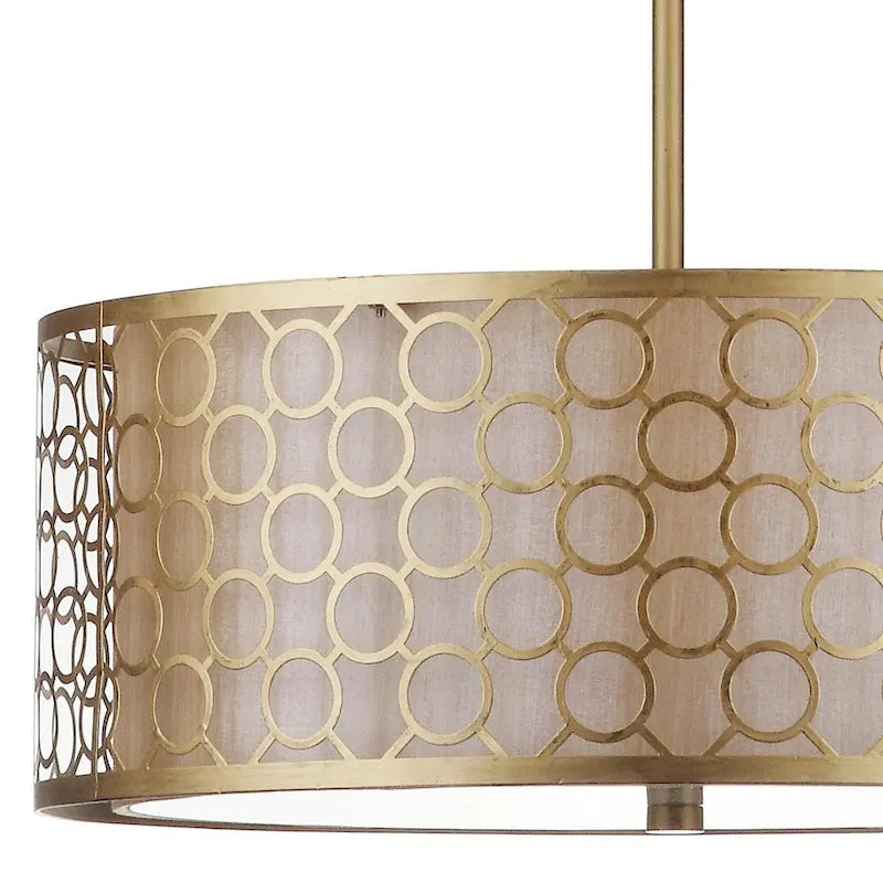 Suspension tambour réglable Kellee de SAFAVIEH Lighting, 3 lumières, dorée - 45,7 x 45,7 x 23,5-114,9 cm - Or antique - 45,7 x 45,7 x 114,3 cm