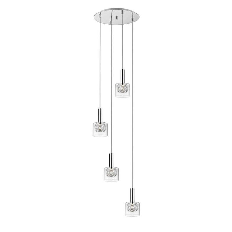 Suspension Shakila de SAFAVIEH Lighting - 15,3 x 15,3 x 52,28-82,28 cm - Argent/Verre - 15 cm (L) x 15 cm (P) x 82 cm (H)