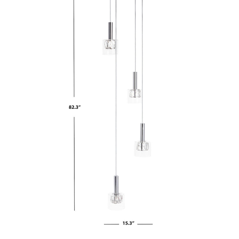 Suspension Shakila de SAFAVIEH Lighting - 15,3 x 15,3 x 52,28-82,28 cm - Argent/Verre - 15 cm (L) x 15 cm (P) x 82 cm (H)