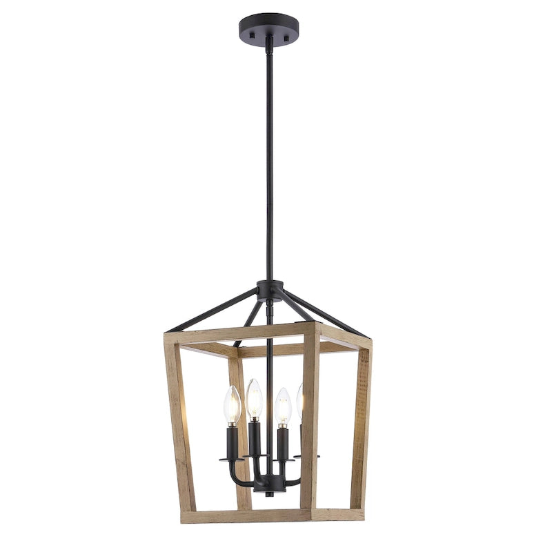 Suspension Samin de SAFAVIEH Lighting - 30,5 cm (L) x 30,5 cm (P) x 68-144 cm (H) - Noir/Naturel - 30,5 cm (L) x 30,5 cm (P) x 145 cm (H)