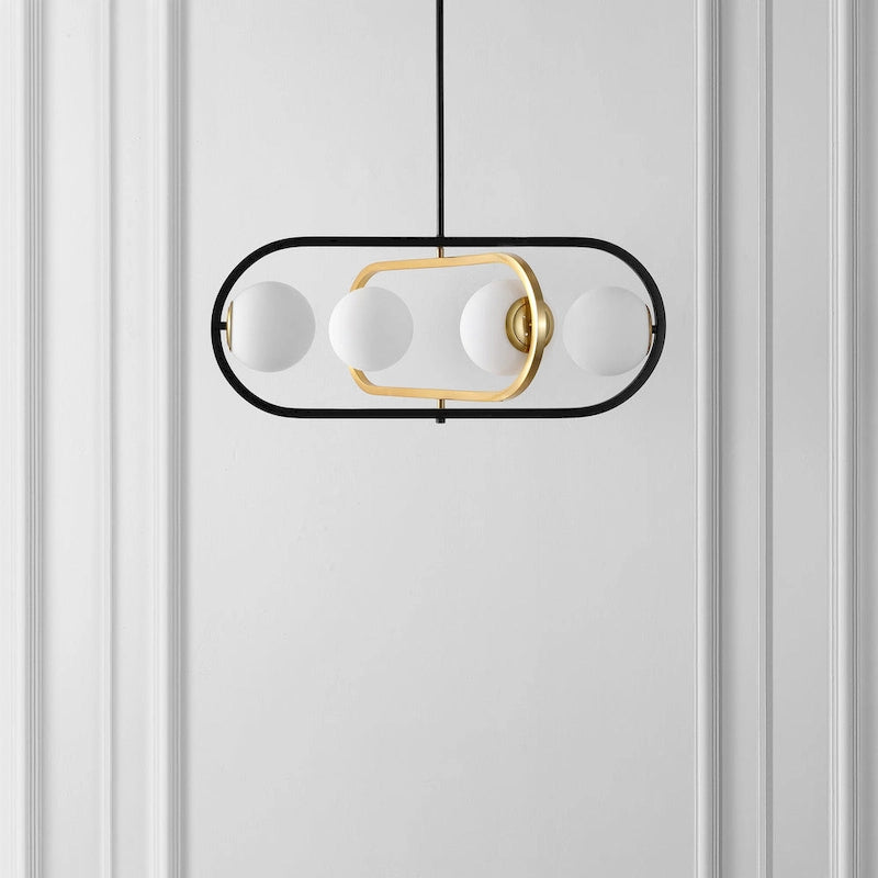 Suspension Enkeleda 4 lumières 27 de SAFAVIEH Lighting - 30 x 27 x 21-51 cm - avec profondeur/hauteur - Noir/Laiton doré - 30 x 27 x 51 cm