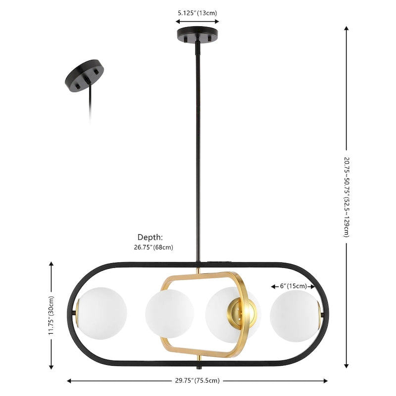 Suspension Enkeleda 4 lumières 27 de SAFAVIEH Lighting - 30 x 27 x 21-51 cm - avec profondeur/hauteur - Noir/Laiton doré - 30 x 27 x 51 cm
