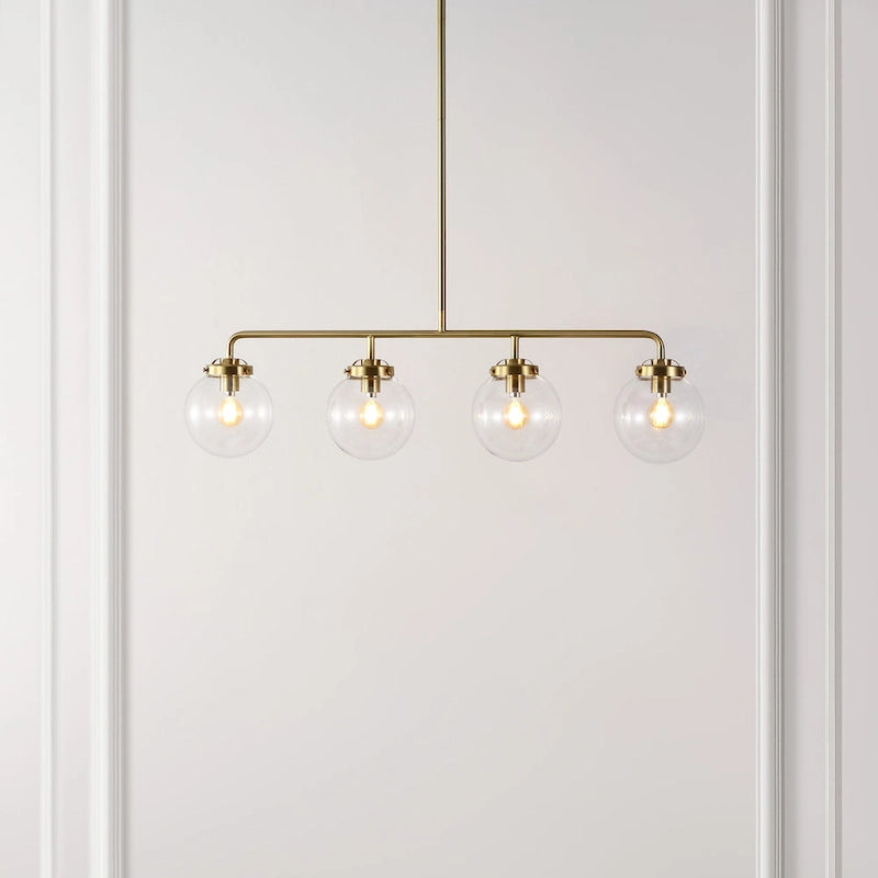 Suspension rustique Tuija 34 de SAFAVIEH Lighting (4 ampoules) - 6 cm L x 34 cm P x 49 cm H - Laiton doré/transparent - 6 cm L x 34 cm P x 49 cm H