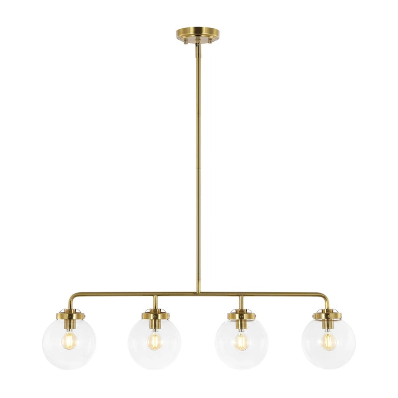 Suspension rustique Tuija 34 de SAFAVIEH Lighting (4 ampoules) - 6 cm L x 34 cm P x 49 cm H - Laiton doré/transparent - 6 cm L x 34 cm P x 49 cm H