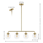 Suspension rustique Tuija 34 de SAFAVIEH Lighting (4 ampoules) - 6 cm L x 34 cm P x 49 cm H - Laiton doré/transparent - 6 cm L x 34 cm P x 49 cm H