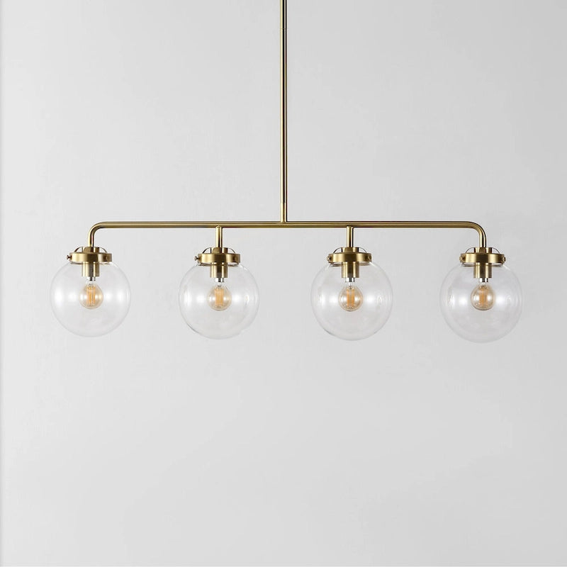 Suspension rustique Tuija 34 de SAFAVIEH Lighting (4 ampoules) - 6 cm L x 34 cm P x 49 cm H - Laiton doré/transparent - 6 cm L x 34 cm P x 49 cm H