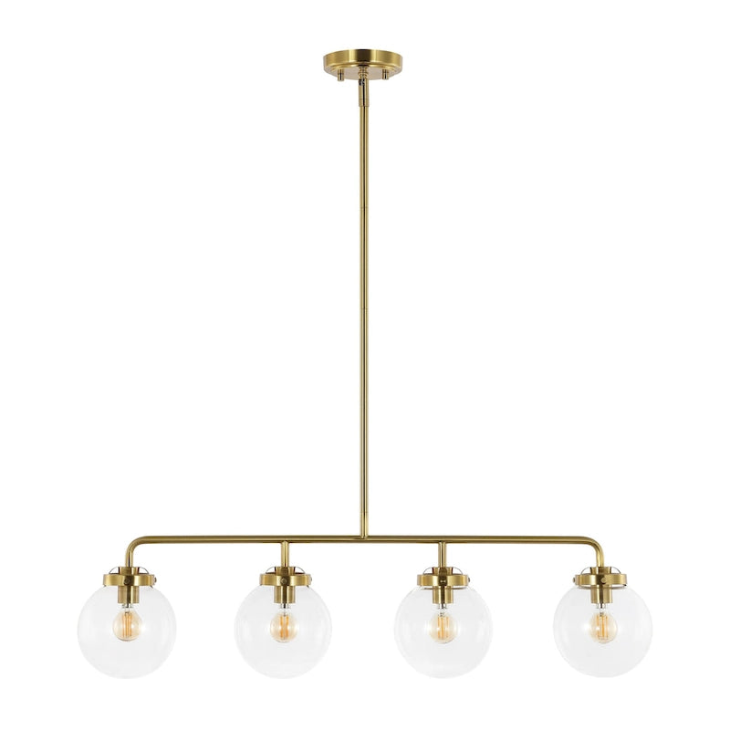 Suspension rustique Tuija 34 de SAFAVIEH Lighting (4 ampoules) - 6 cm L x 34 cm P x 49 cm H - Laiton doré/transparent - 6 cm L x 34 cm P x 49 cm H
