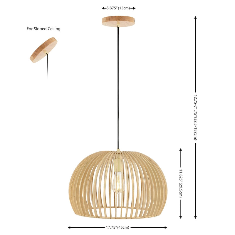 Suspension extensible Sinela de SAFAVIEH Lighting - 45,7 cm L x 45,7 cm P x 33-183 cm H - Naturel - 45,7 cm L x 45,7 cm P x 183 cm H