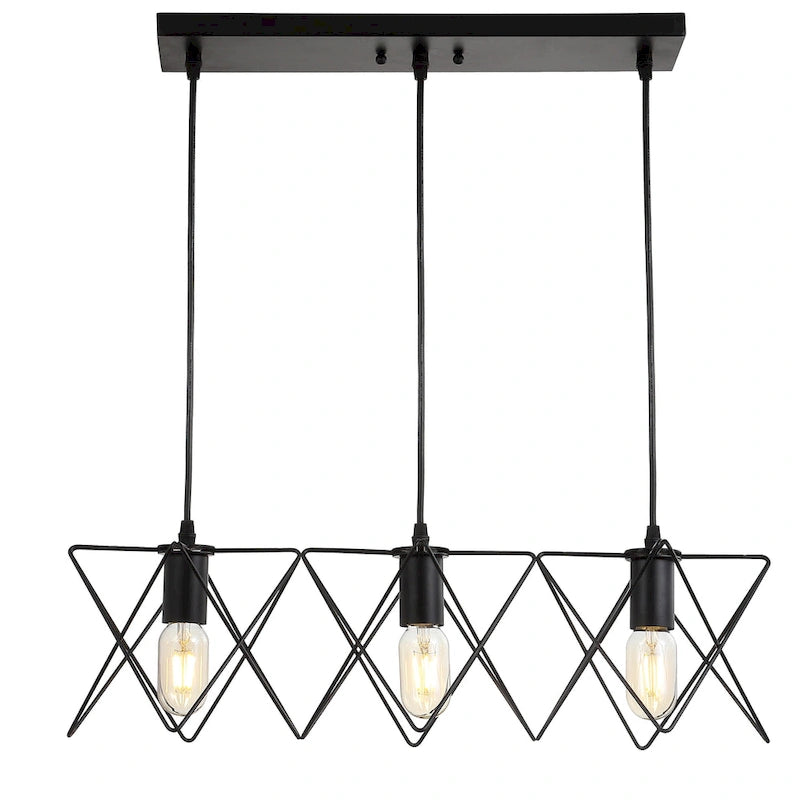 Suspension LED Cyndie réglable à 3 lumières SAFAVIEH Lighting, noire - 24 x 8,5 x 10,3-82,3 cm - 24 po L x 9 po P x 82 po H