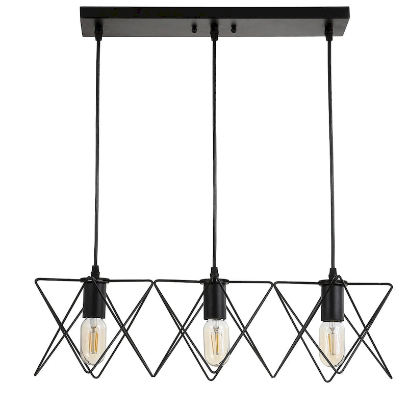 Suspension LED Cyndie réglable à 3 lumières SAFAVIEH Lighting, noire - 24 x 8,5 x 10,3-82,3 cm - 24 po L x 9 po P x 82 po H