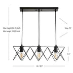 Suspension LED Cyndie réglable à 3 lumières SAFAVIEH Lighting, noire - 24 x 8,5 x 10,3-82,3 cm - 24 po L x 9 po P x 82 po H