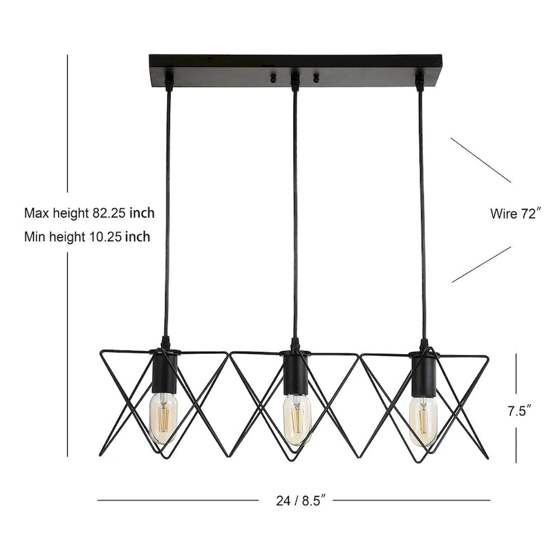 Suspension LED Cyndie réglable à 3 lumières SAFAVIEH Lighting, noire - 24 x 8,5 x 10,3-82,3 cm - 24 po L x 9 po P x 82 po H