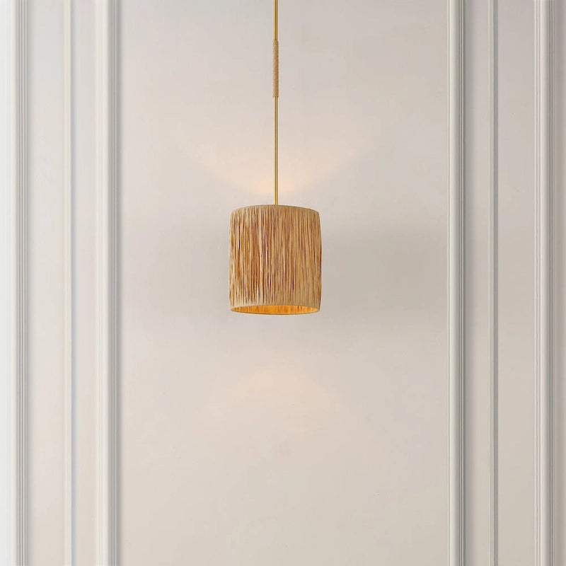 SAFAVIEH Lighting Fjoralba Extendable Pendant - 9 In. W x 9 In. D x 19-49 In. H - Natural/Gold - 9Wx9Dx49H
