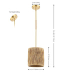 Suspension extensible SAFAVIEH Lighting Fjoralba - 23 cm L x 23 cm P x 48-124 cm H - Naturel/Doré - 9L x 9P x 49H