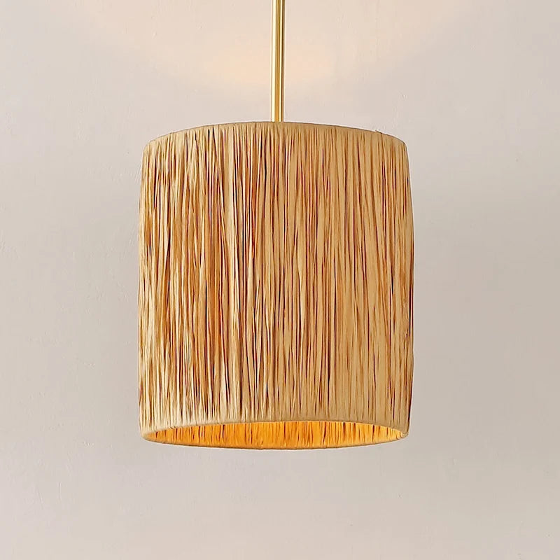 Suspension extensible SAFAVIEH Lighting Fjoralba - 23 cm L x 23 cm P x 48-124 cm H - Naturel/Doré - 9L x 9P x 49H