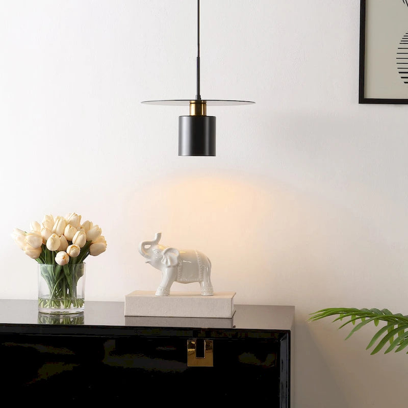 SAFAVIEH Lighting Nikola Extendable Pendant - 12 In. W x 12 In. D x 26268 In. H - Black/Brass - 12Wx12Dx71H