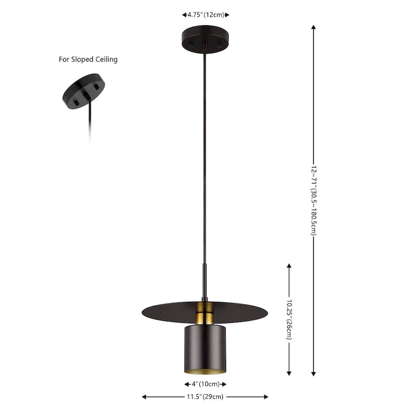Suspension extensible Nikola de SAFAVIEH Lighting - 30,5 cm L x 30,5 cm P x 66,2 cm H - Noir/Laiton - 30,5 cm L x 30,5 cm P x 180 cm H