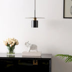 Suspension extensible Nikola de SAFAVIEH Lighting - 30,5 cm L x 30,5 cm P x 66,2 cm H - Noir/Laiton - 30,5 cm L x 30,5 cm P x 180 cm H