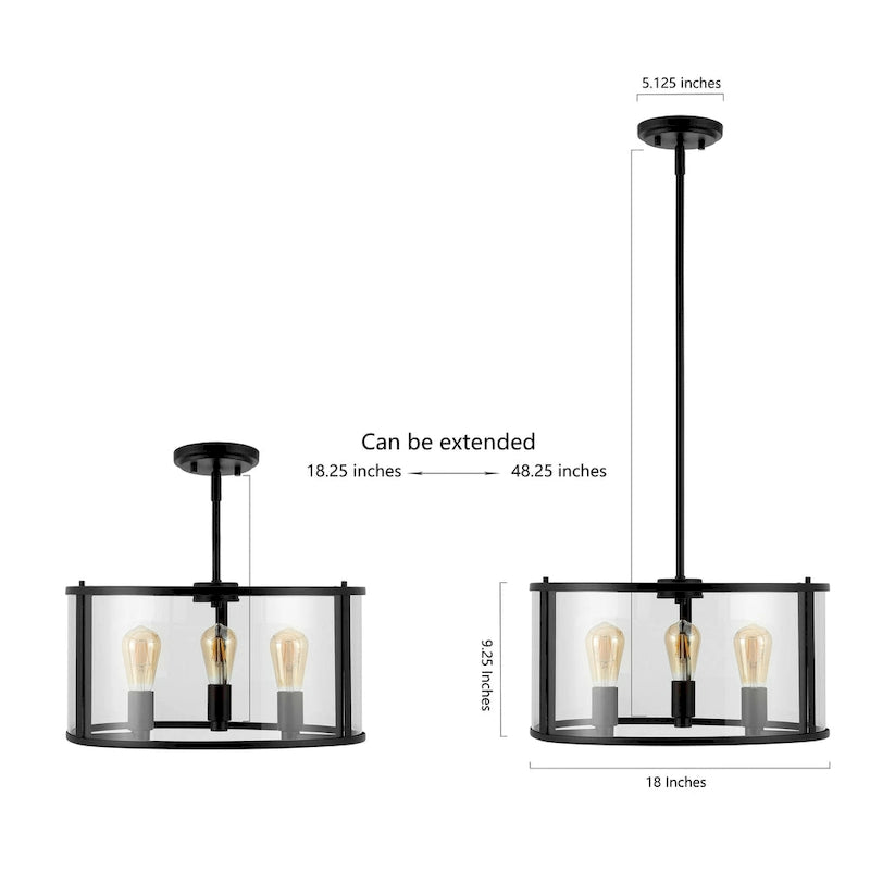 Suspension réglable SAFAVIEH Lighting Burcin à 3 lumières LED - 45,7 cm (L) x 45,7 cm (l) x 46,4 cm (H) - Transparent/Bronze huilé - 45,7 cm (L) x 45,7 cm (P) x 121,6 cm (H)