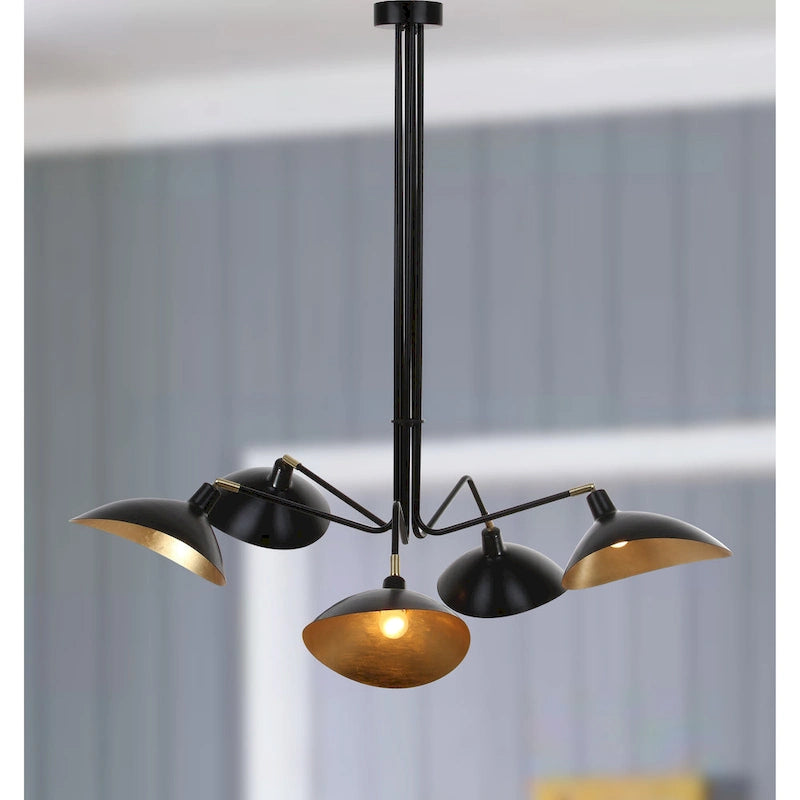 SAFAVIEH Lighting Shara 49-inch 5-Light Lettie Gold Leaf Detail Pendant - 49  W x 49  D x 43  H - Black - 49Wx49Dx43H