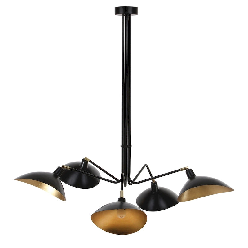Suspension Shara 5 lumières Lettie, 124 cm (49 po), finition feuille d'or - Noir - 124 cm (49 po) L x 124 cm (49 po) P x 109 cm (43 po) H