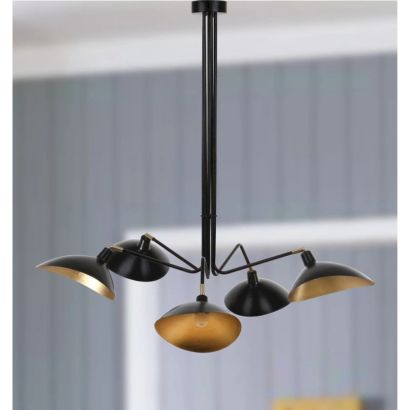 Suspension Shara 5 lumières Lettie, 124 cm (49 po), finition feuille d'or - Noir - 124 cm (49 po) L x 124 cm (49 po) P x 109 cm (43 po) H