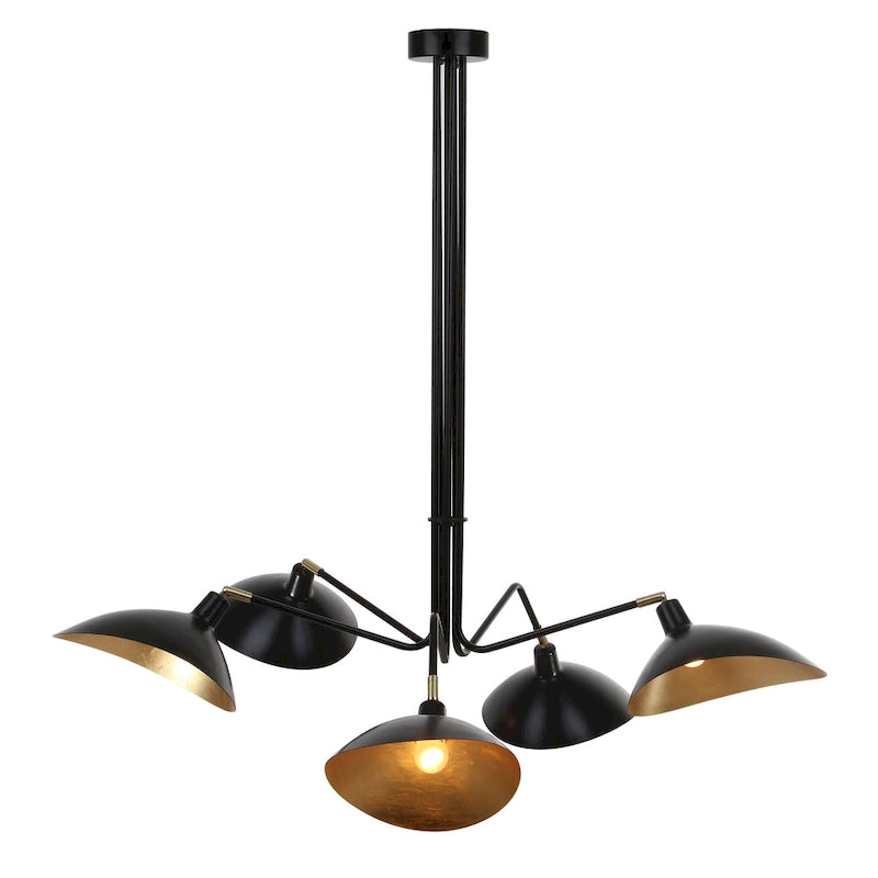 Suspension Shara 5 lumières Lettie, 124 cm (49 po), finition feuille d'or - Noir - 124 cm (49 po) L x 124 cm (49 po) P x 109 cm (43 po) H