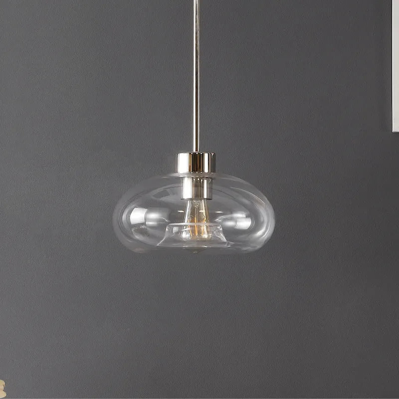 Suspension Ottilde en verre de SAFAVIEH Lighting - 28 cm L x 28 cm P x 38-114 cm H - Transparent/Nickel