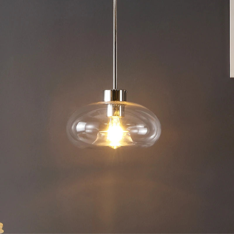 Suspension Ottilde en verre de SAFAVIEH Lighting - 28 cm L x 28 cm P x 38-114 cm H - Transparent/Nickel