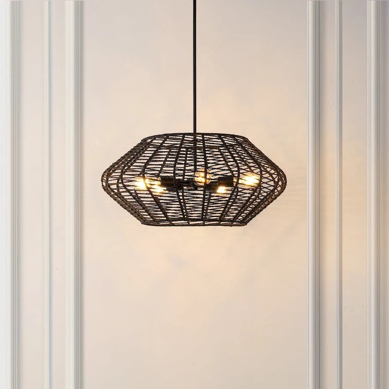 SAFAVIEH Lighting Santoshi 5 Light 28  Pendant - 28  x 28  x 20-50  - withD/H - Black - 28Wx28Dx50H
