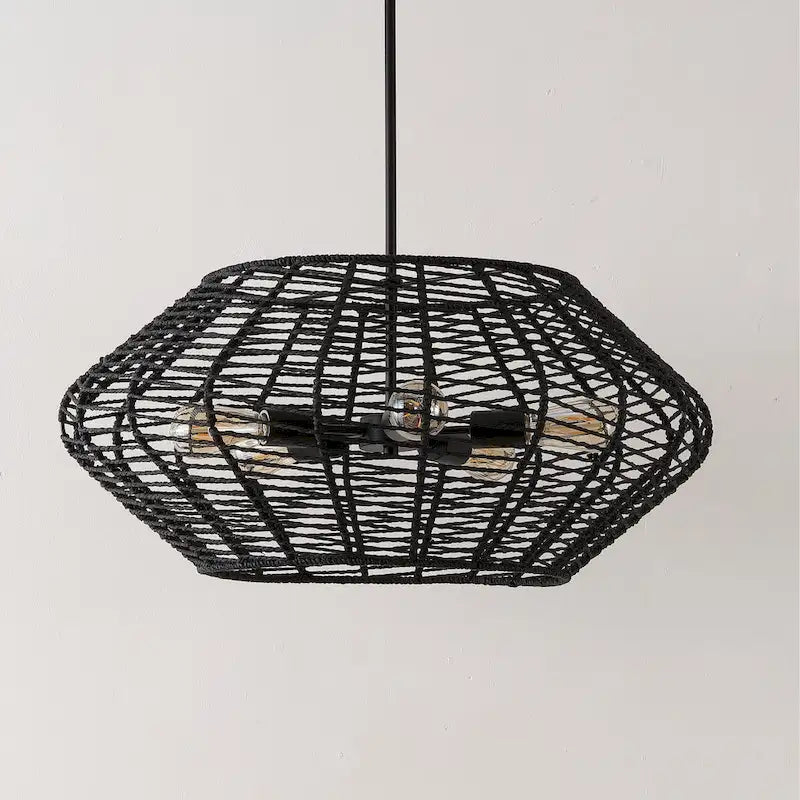 Suspension Santoshi 5 lumières SAFAVIEH Lighting - 71 x 71 x 51 cm - Noir - 71 x 71 x 127 cm