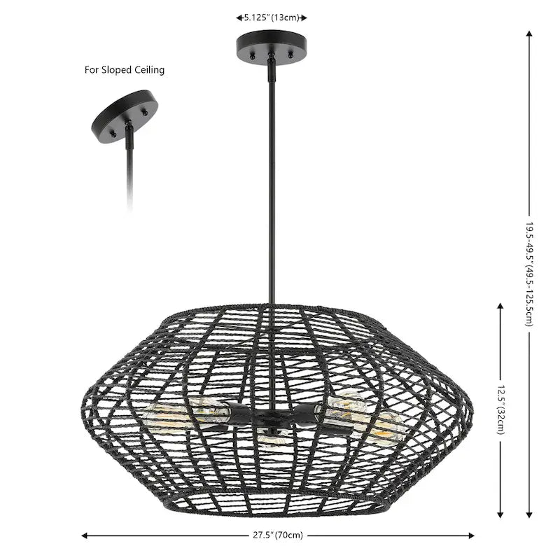 Suspension Santoshi 5 lumières SAFAVIEH Lighting - 71 x 71 x 51 cm - Noir - 71 x 71 x 127 cm