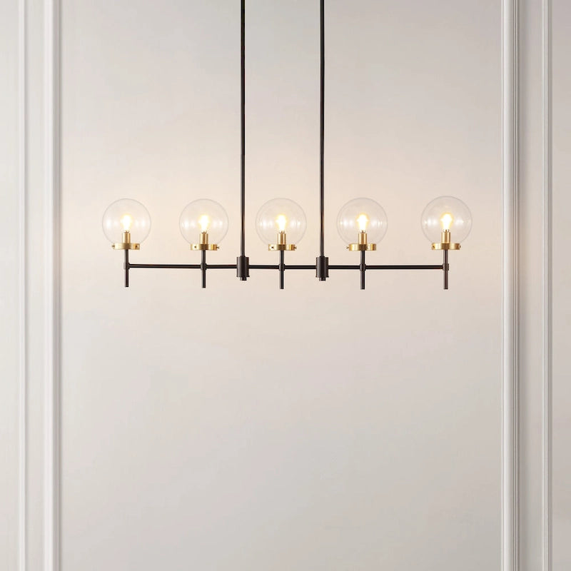 Suspension Alisee 45 de SAFAVIEH Lighting, style moderne et contemporain (5 ampoules) - 45 cm L x 6 cm P x 43 cm H - Bronze huilé