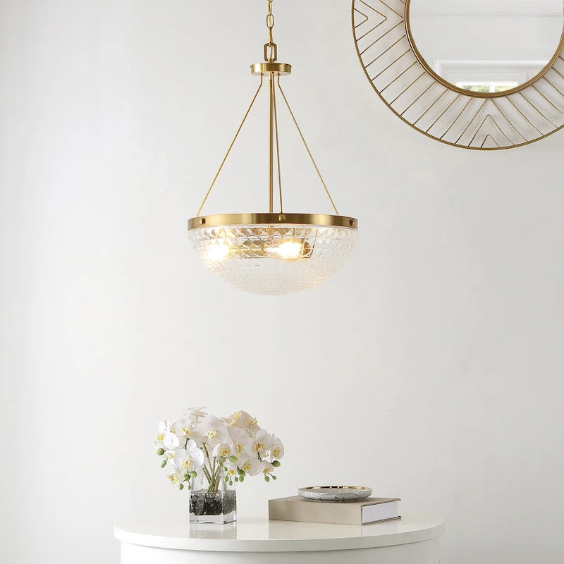 SAFAVIEH Lighting Tressy 3-light 16.5-inch Pendant - 17  W x 17  D x 30-102  H - Brass Gold/Clear Glass - 17Wx17Dx102H