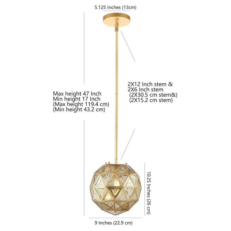 Suspension Cheong de SAFAVIEH Lighting - 9 x 9 x 46,5 cm - Or/Transparent - 9 cm (L) x 9 cm (P) x 47 cm (H)