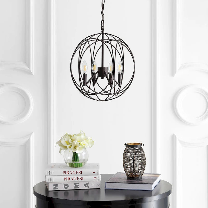 Suspension LED réglable à 4 lumières SAFAVIEH Lighting Laszlone en laiton - 15,8 x 15,8 x 21-93 cm - Gris foncé - 16 x 16 x 93 cm (L x P x H)