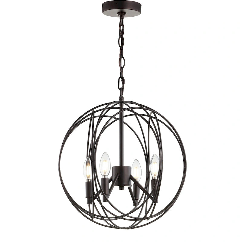 Suspension LED réglable à 4 lumières SAFAVIEH Lighting Laszlone en laiton - 15,8 x 15,8 x 21-93 cm - Gris foncé - 16 x 16 x 93 cm (L x P x H)