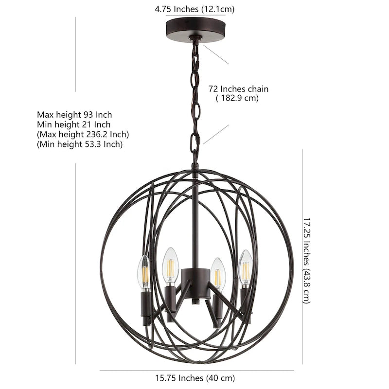 Suspension LED réglable à 4 lumières SAFAVIEH Lighting Laszlone en laiton - 15,8 x 15,8 x 21-93 cm - Gris foncé - 16 x 16 x 93 cm (L x P x H)