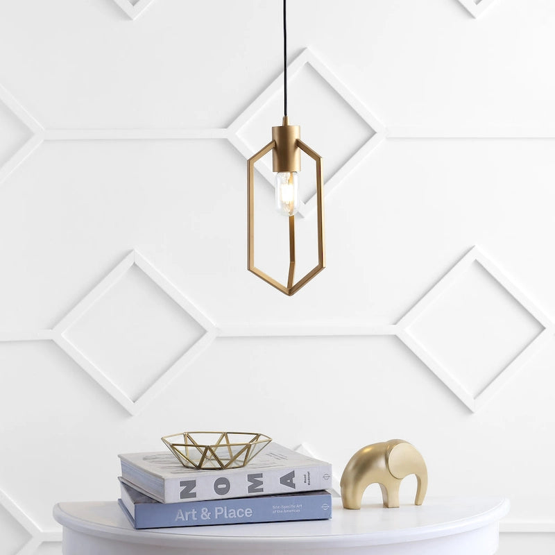 SAFAVIEH Lighting Serbana Adjustable 1-Light Edison Bulb Gold Pendant - 6  W x 6  D x 14-86  H - 6Wx6Dx86H